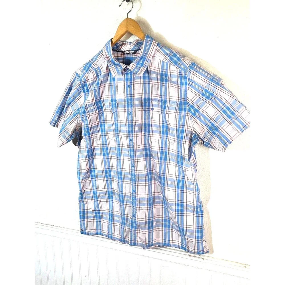 The North Face Mens XL Plaid Button Up Shirt Blue Red Short Sleeve Outdoor